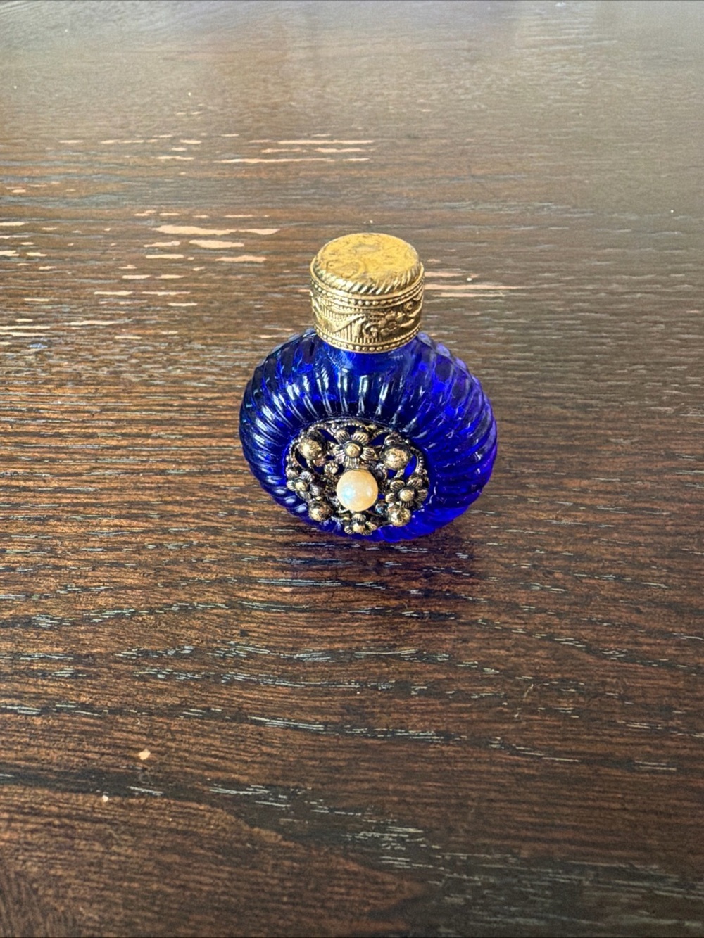 Vintage cobalt blue perfume bottle (empty)
